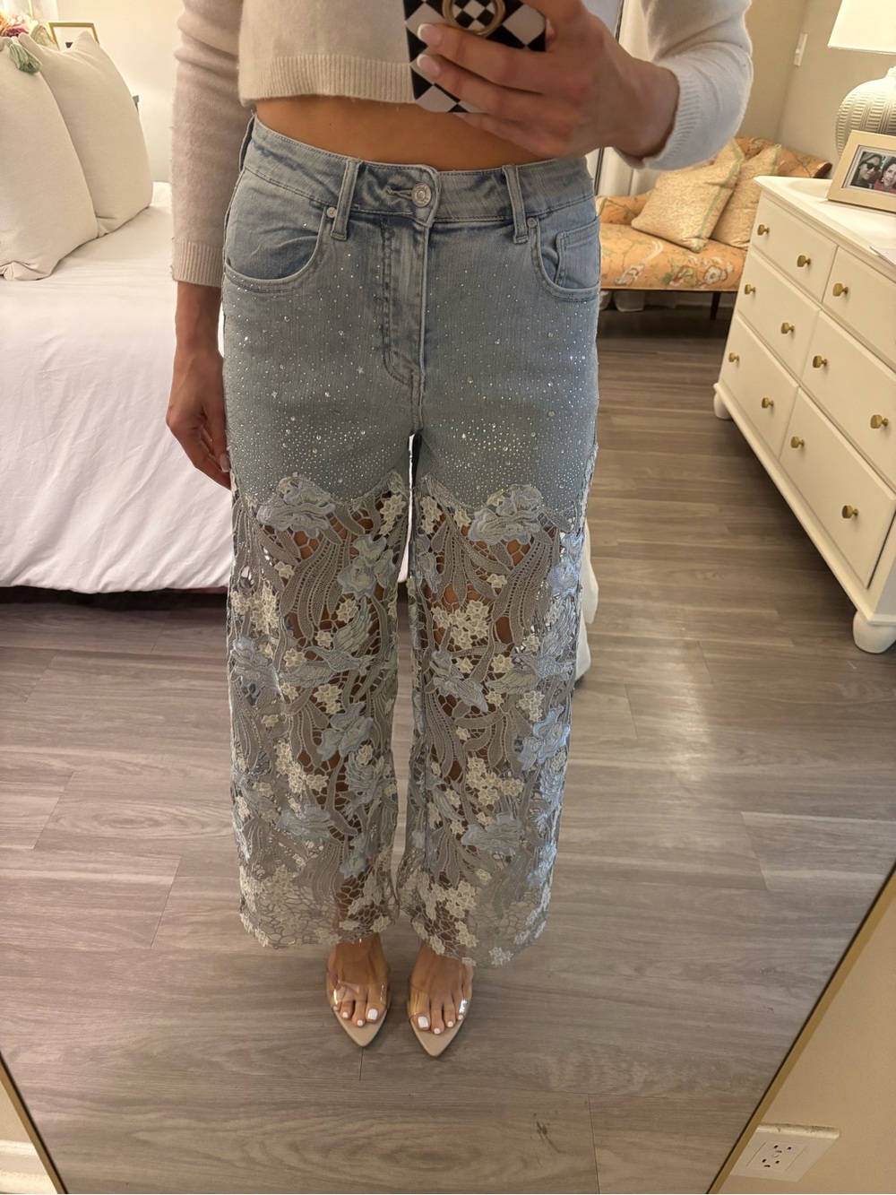 ✨ BAYEAS High Rise Rhinestone Lace Wide Leg Jeans - 27 - Picture 4 of 16